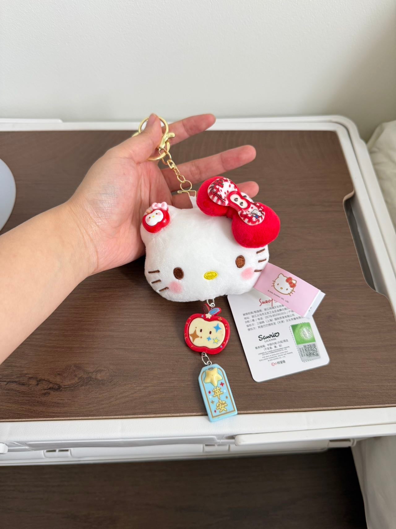 Cute Plush Cat Keychain with Bow Charm