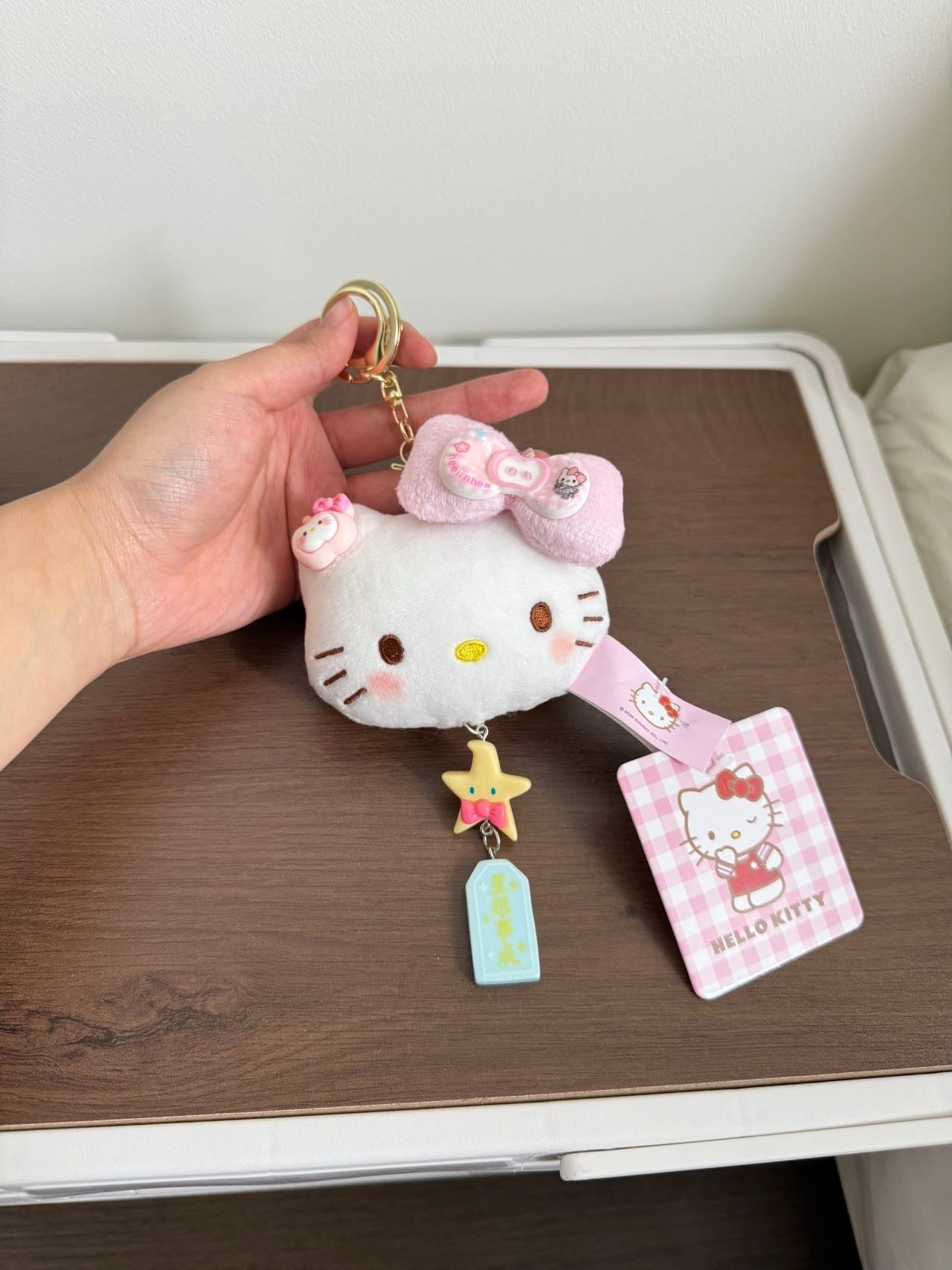 Cute Plush Cat Keychain with Bow Charm